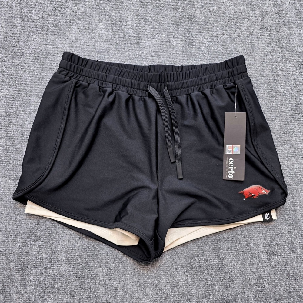 Certo Arkansas Razorbacks 2 in 1 Shorts Women's Small NWT Black Cream Running